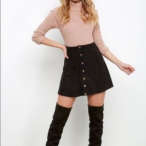Suede snap- front skirt